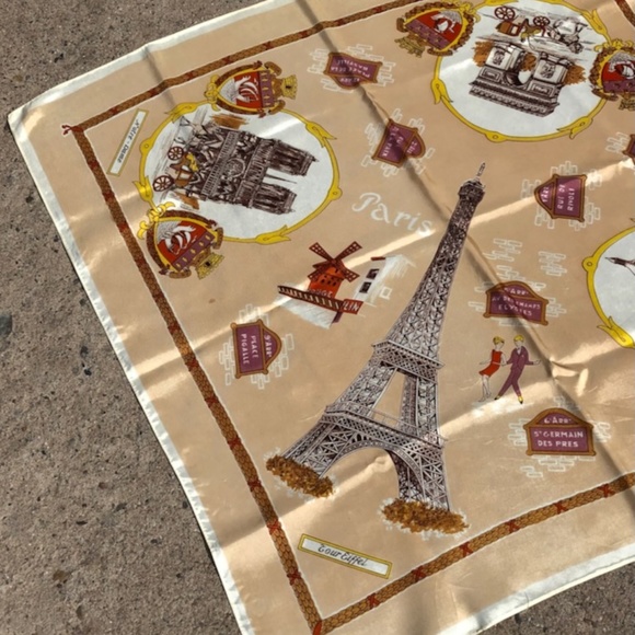 VTG 1960s Paris Souvenir Scarf Silk Acetate - Picture 2 of 9